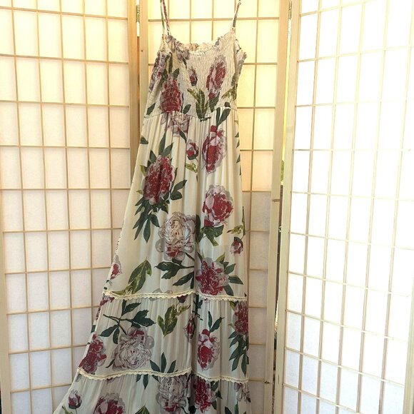 One Clothing Camisole Strap Tiered Colorful Floral Maxi Dress Size M Flowy Skirt - Picture 1 of 16